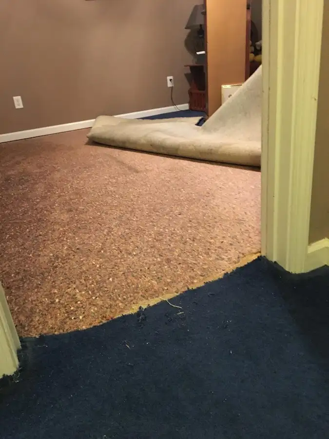 Carpet pad removal revealing water damage during Drying & Dehumidification in Ione